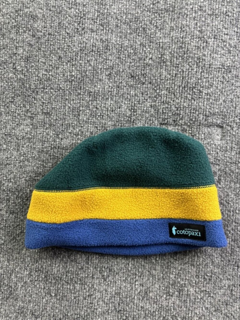 Cotopaxi Hat Beanie Mens One Size Green Yellow Blue‎ Fleece Striped Winter Warm